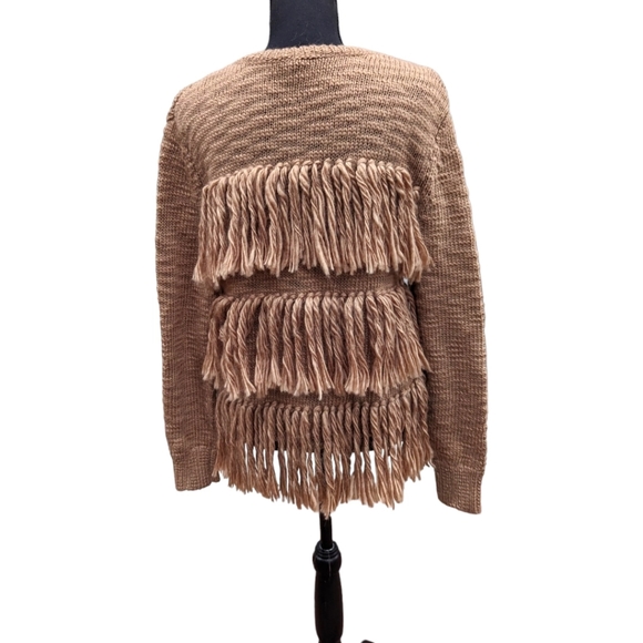 TRINA TURK brown wool Alexandria fringe cardigan sweater S/M - Picture 3 of 11